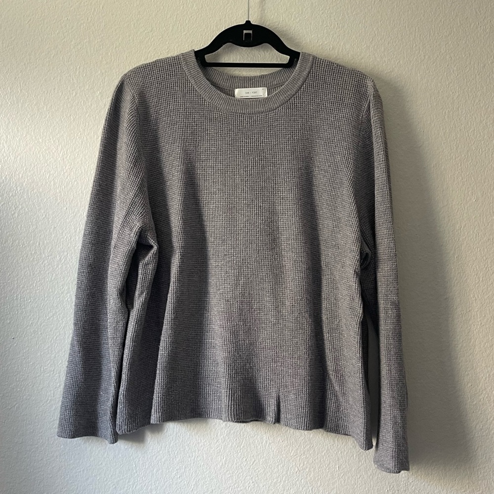 Oak and Fort Grey Waffle Long Sleeve Top